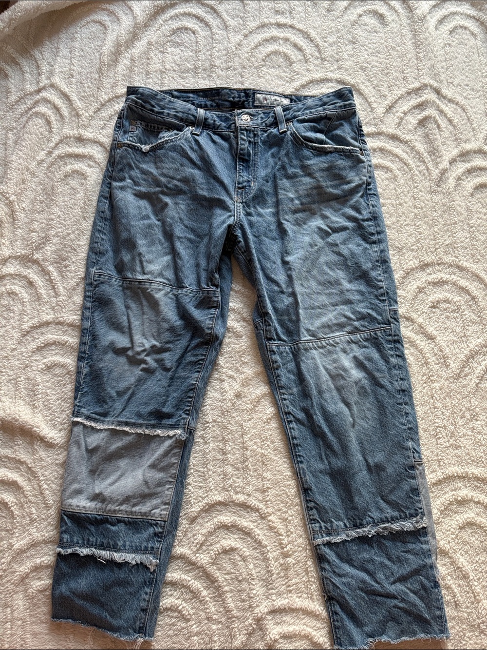 Ag Adriano Goldschmied Distressed Patchwork Cropped Jeans - Blue